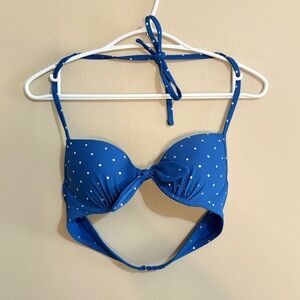 Aerie 34B Vibrant Blue & Silver Polkadot Push Up Halter Bikini Top